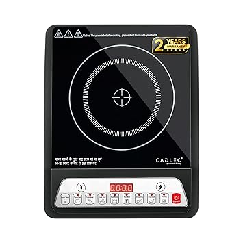 Cadlec CookMate 2000W Induction Cooktop with Crystal Glass | 7 Cooking Modes, Auto Shut-Off, Over-Heat Protection, LED Display, BIS Approved, 2-Year Warranty | Black