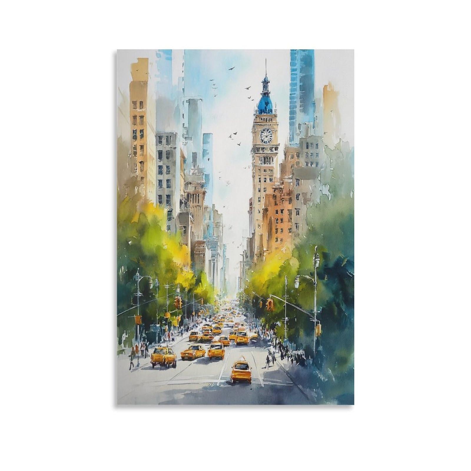 LCYNNH Brooklyn Bridge Watercolor Painting New York Travel Tree 12x18inch(30x45cm) Print Home Bedroom Office Living Room Decor Canvas