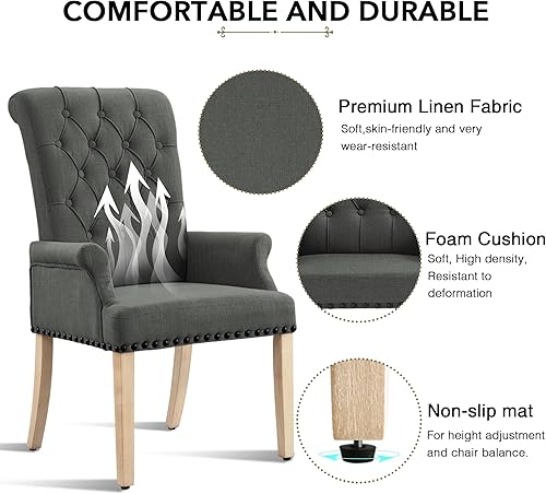 Miniatura 66 de LOULENS Lujosas sillas de comedor de terciopelo, modernas sillas de comedor tapizadas copetudas, reposabrazos con patas de acero inoxidable para