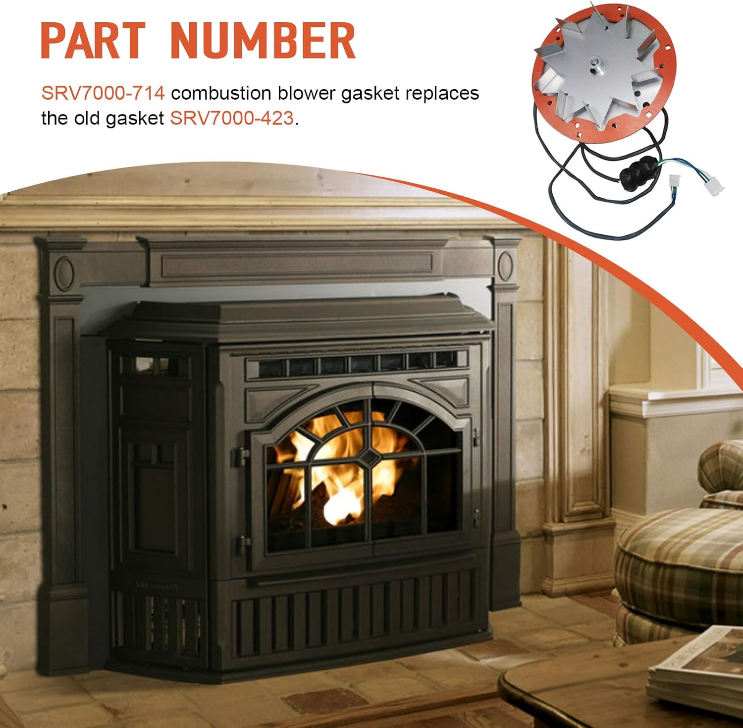 Combustion Blower Motor Gasket Replacement for Quadrafire Mt Vernon Ae Stove Srv7000-714，Pellet Stove Combustion Blower Gasket Fireplace Parts - Used to Seal Up The Combustion Chamber (1 Piece)