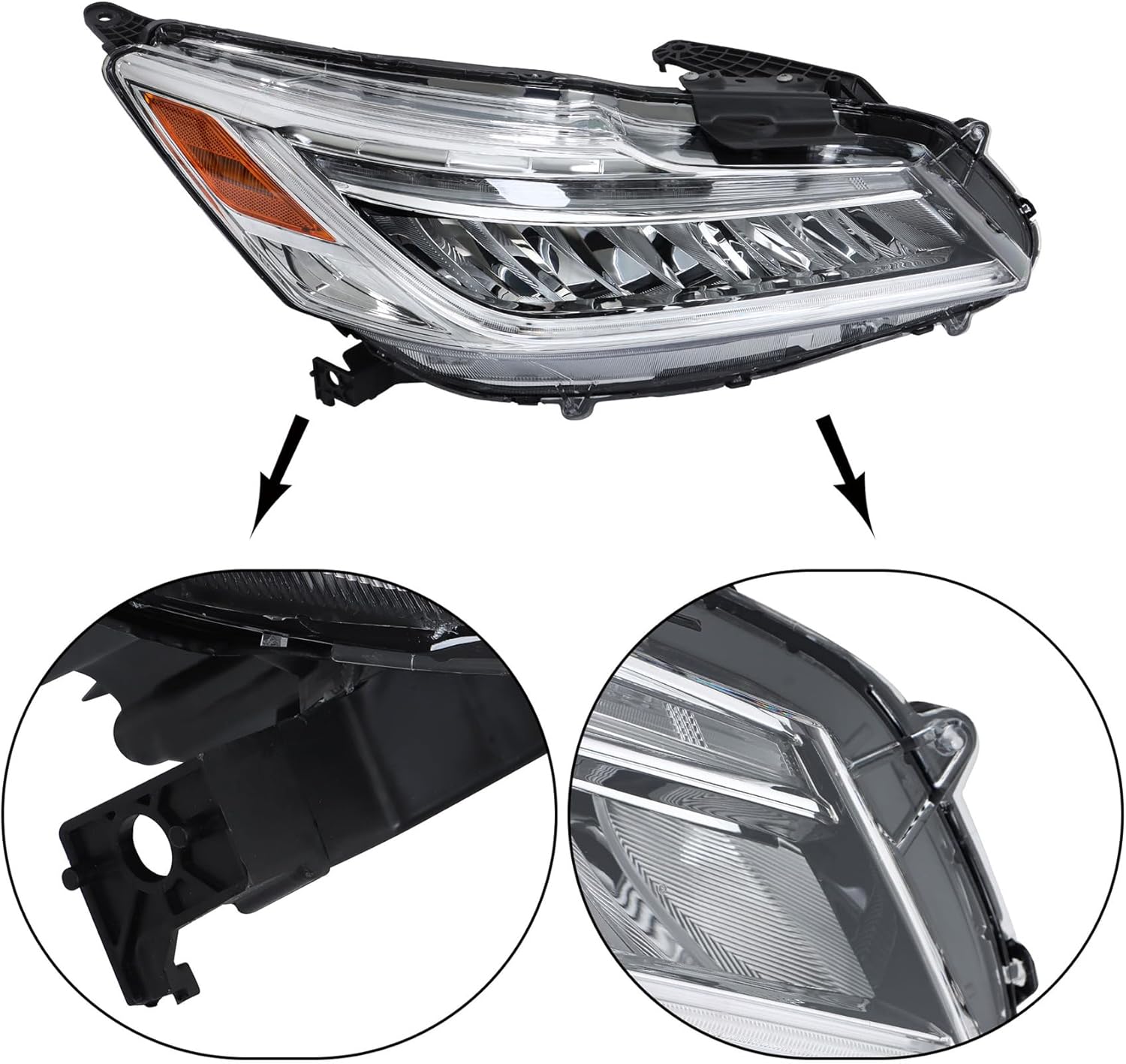 WFLNHB 1PC Replacement for Accord 2016 2017 Right Side Headlight Headlamp Assembly with DRL Chrome Housing 33100T2AA32