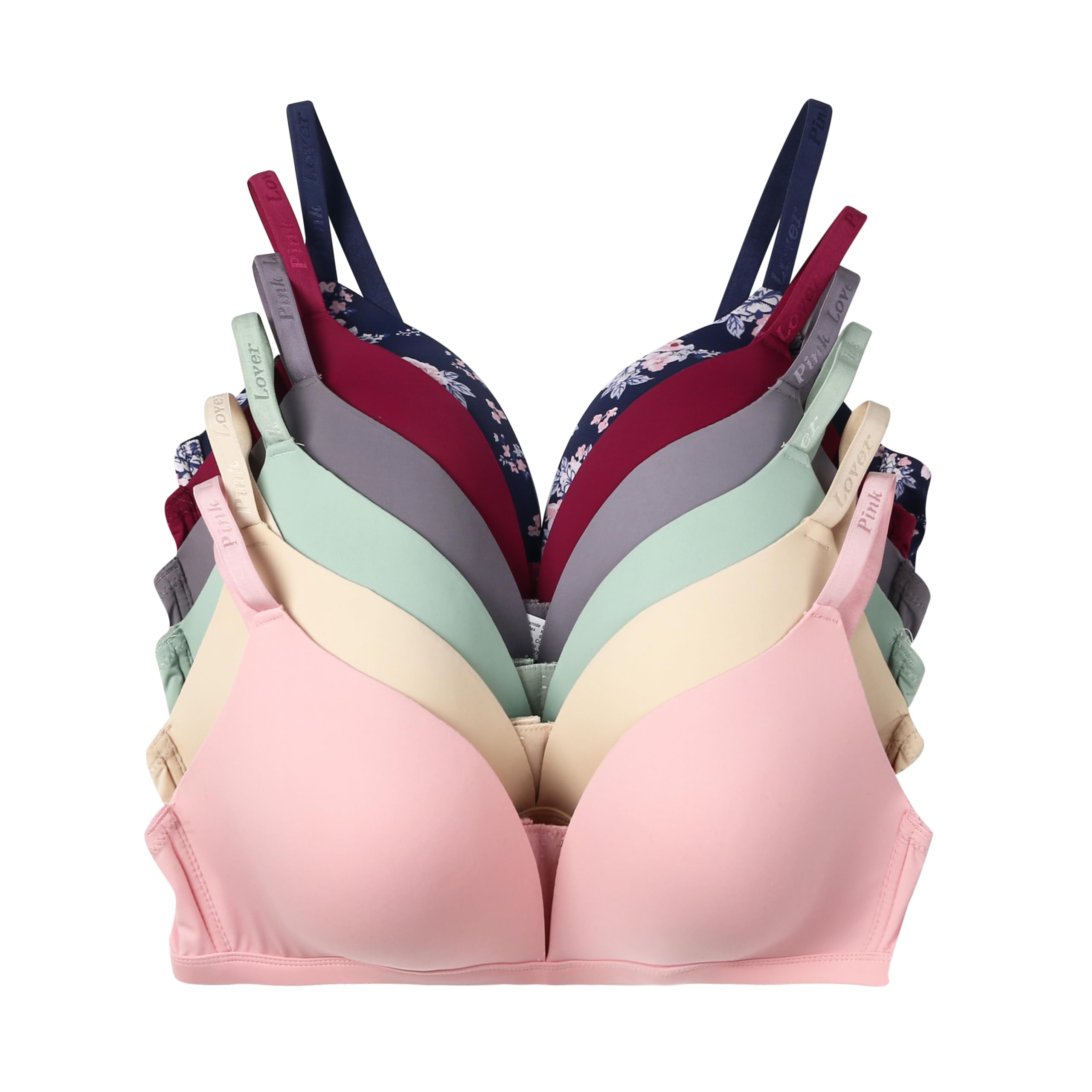 Viola's Secret 6 Pack of Color Print T-Shirt Bras B Cup C Cup and D Cup