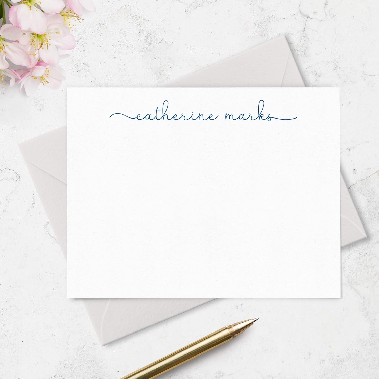 Fairmont & Grove Personalized Stationary Note Cards and Envelopes for Women with Name in Lowercase Script, Choose Ink & Envelope Colors and Set Size, Custom Set of Flat A2 Notecards (Font Style #1)