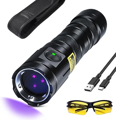 Miniatura 1 de DARKBEAM Linterna UV de 365 nm, 3 LED de luz negra, linterna ultravioleta recargable USB -C, mini lámparas de madera de larga duración, impermeable,