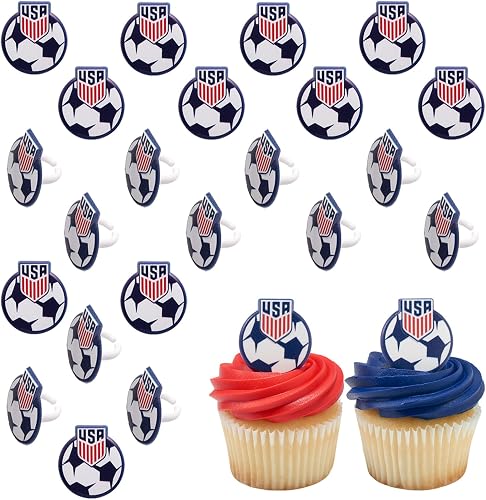 24 x DecoPac U.S. Soccer Rings, 24 Cupcake Decorations, Officially Licensed, Foo