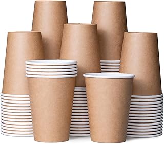 Paper Coffee Cups, 100-Pack 340-ml Disposable Brown Cups for Hot or Cold Drinks