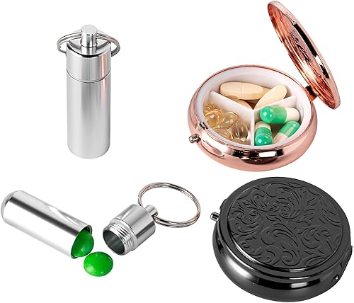 Miniatura 8 de Mini pastillero redondo con patrón de panda de dibujos animados, 2 compartimentos (pequeño, rojo antiguo)