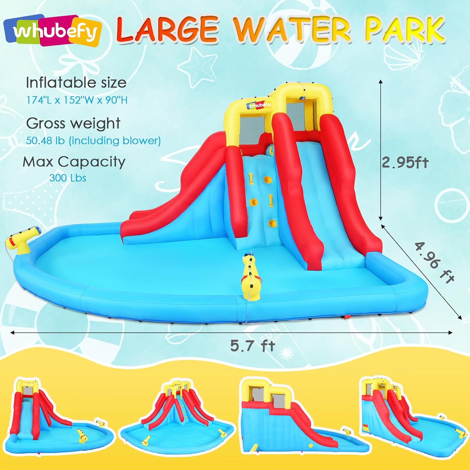 Wesoky Inflatable Water Slides for Kids, 10 in 1 Inflatable Bounce House Water Park w/Blower,2 Water Guns,2 Water Blasters,Climbing,Splash Pool,Double Sprinkler Blow Up Waterslides for Kids Backyard