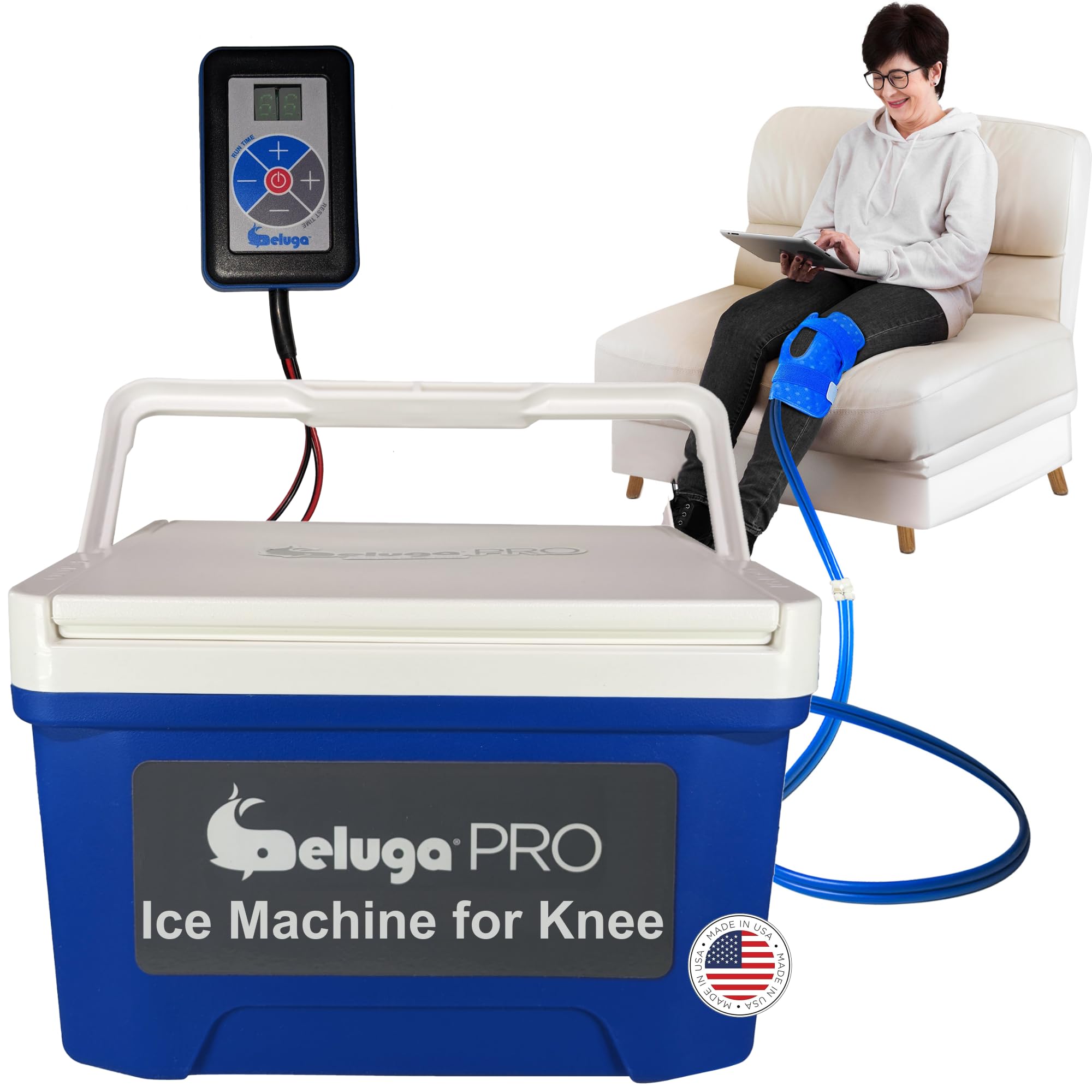 BelugaPRO Ice Machine for Knee After Surgery, Cold Therapy Knee Ice Machine with Programmable Timer, Joint Wrap, Lightweight 9 Quart Cooler, Quiet Pump, 3.0