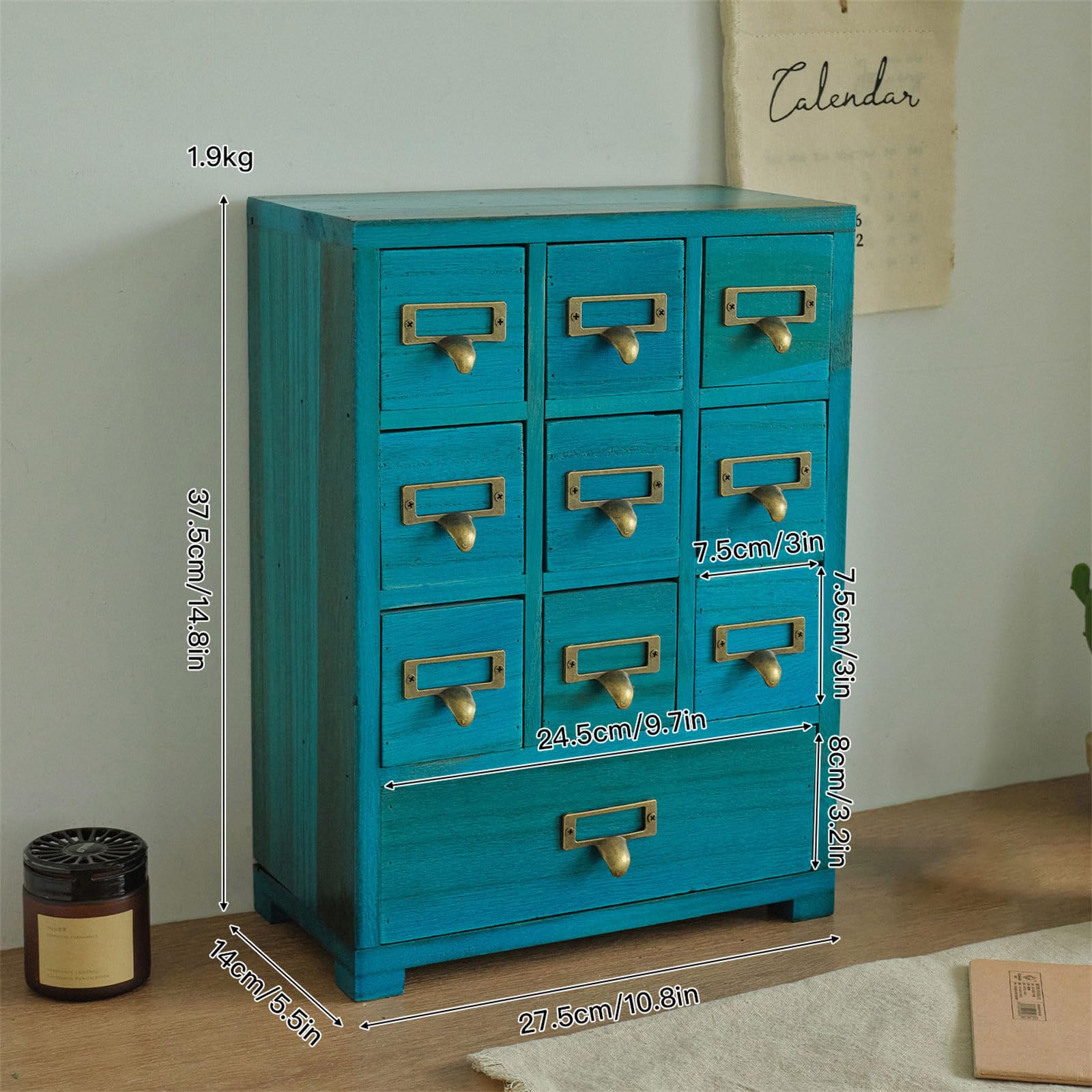 Organizador de 9 cajones para papelería, cosméticos, almacenamiento de escritorio de madera para una organización eficiente, planificador de madera simple