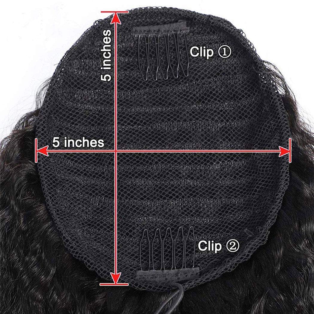 Annora Afro Kinky Straight Ponytail Human Hair Extension for Black Women Human Hair Ponytail Extension Natural Black Color Brazilian Virgin Human Hair Drawstring Ponytail (16 Inches)