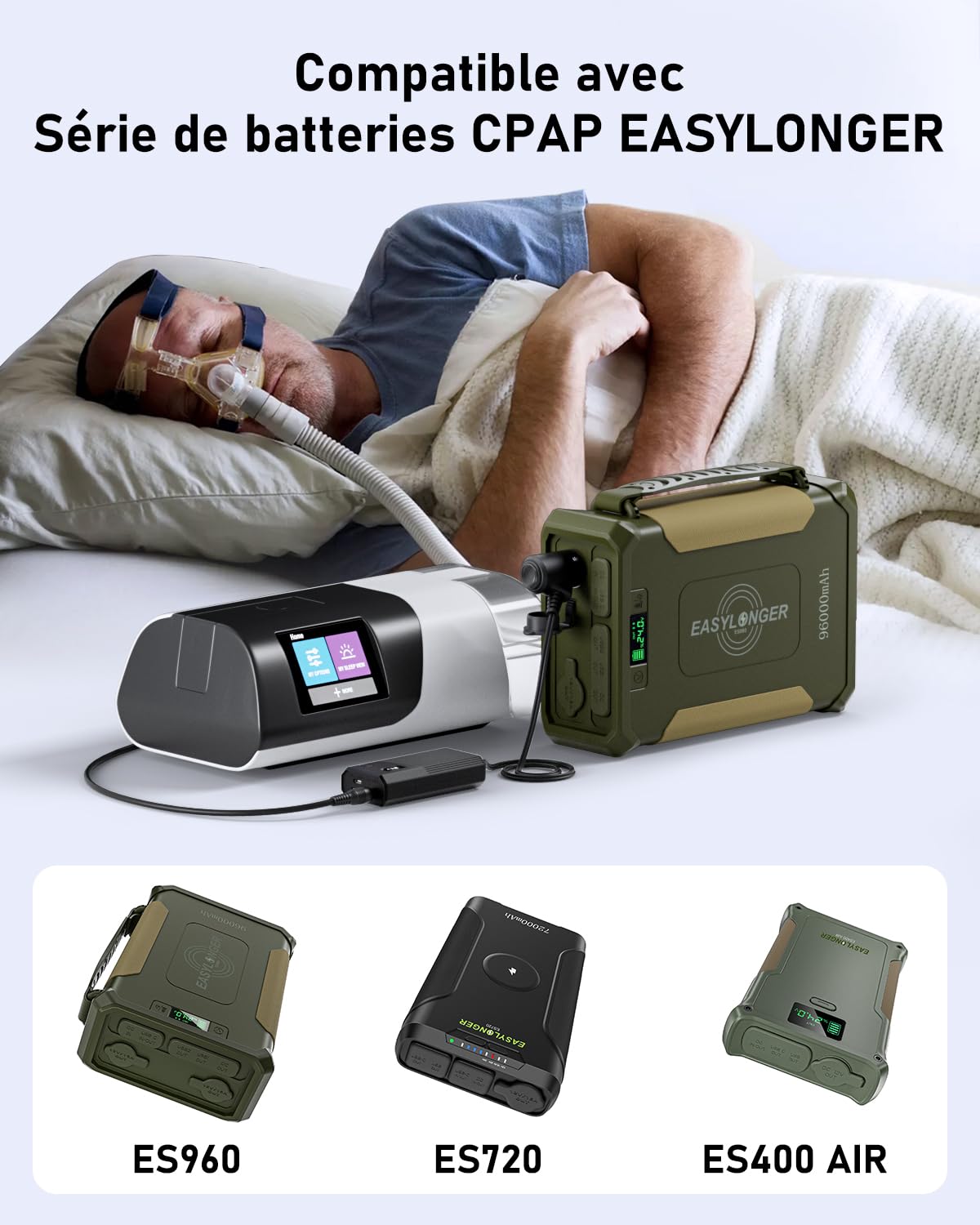 EASYLONGER 84W Chargeur Voiture pour CPAP, DC 12/24V Adaptateur Voiture | avec CPAP 4 Câbles DC pour ResMed S9/ AirSense 10/ AirCurve 10/ AirMini/AirSense 11/ Philips Dreamstation, etc
