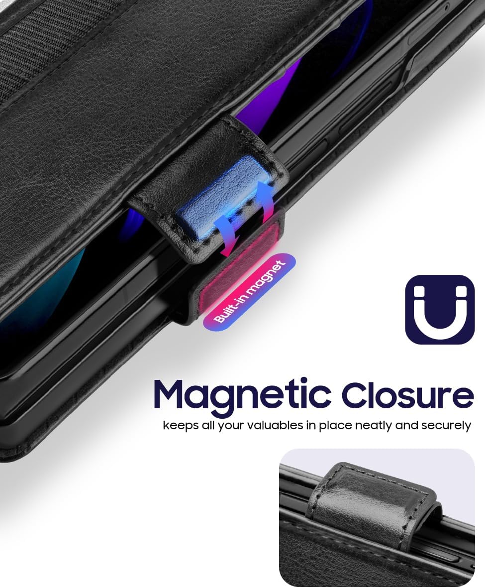 OCASE Compatible with Samsung Galaxy Z Fold6 Wallet Case with S Pen Holder, PU Leather Flip Folio, Card Slots, RFID Blocking, Kickstand, Phone Cover for Galaxy Z Fold 6 2024-Black