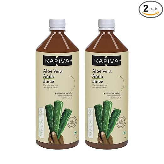 Kapiva Aloe Vera + Amla Juice (2L) | Cold-pressed Juice for Glowing Skin | Helps with Acne and Metabolism - Super Saver Pack of 2