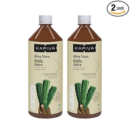Kapiva Aloe Vera + Amla Juice (2L) | Cold-pressed Juice for Glowing Skin | Helps with Acne and Metabolism - Super Saver Pack of 2