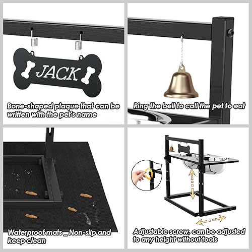 Miniatura 5 de Elevated Dog Bowls with Slow Feeder, Raised Dog Bowl for Large Dogs Adjusable Height with 2 Stainless Steel Dog Food Bowls Spill Proof Mat, Dog