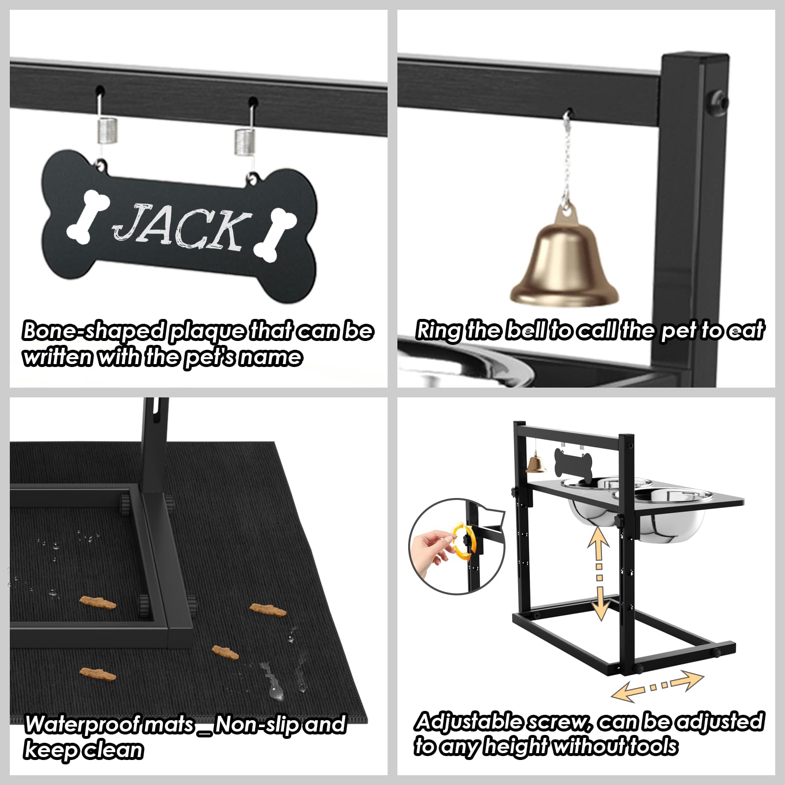Cuencos elevados para Perros con comedero Lento, con Alfombrilla a Prueba de derrames, Altura Ajustable de 4.3 a 11.8 Pulgadas, Dos Cuencos de Acero Inoxidable de 1.7 L para Comida y Agua, Soporte