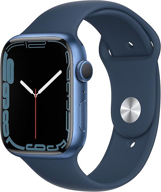 Apple Watch Series 7 (GPS, 45MM) -Blue Aluminum Case with Abyss Blue Sport Band (Renewed)