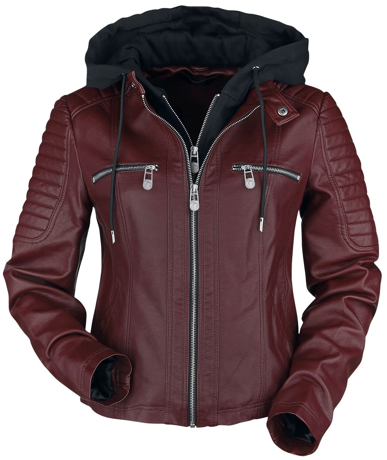 Black Premium by EMP Damen rote Kunstlederjacke mit Kapuze