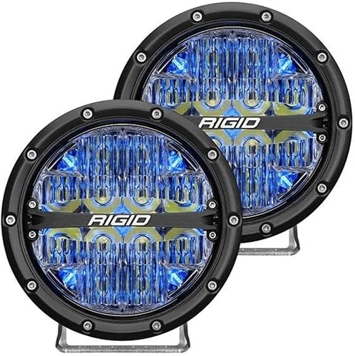 Rigid Industries 36207 360-Series LED Off-Road Light 6 pulgadas haz de transmisión para velocidad moderada 20-50 MPH Plus retroiluminación azul par