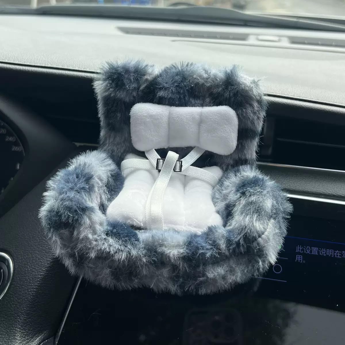 Doll Car Seat for 17cm Dolls with Air Vent Clip and Desktop Stand, Cute and Functional Car Ornament for Blind Box Doll Fans, Collectors (Grey Leopard Print)