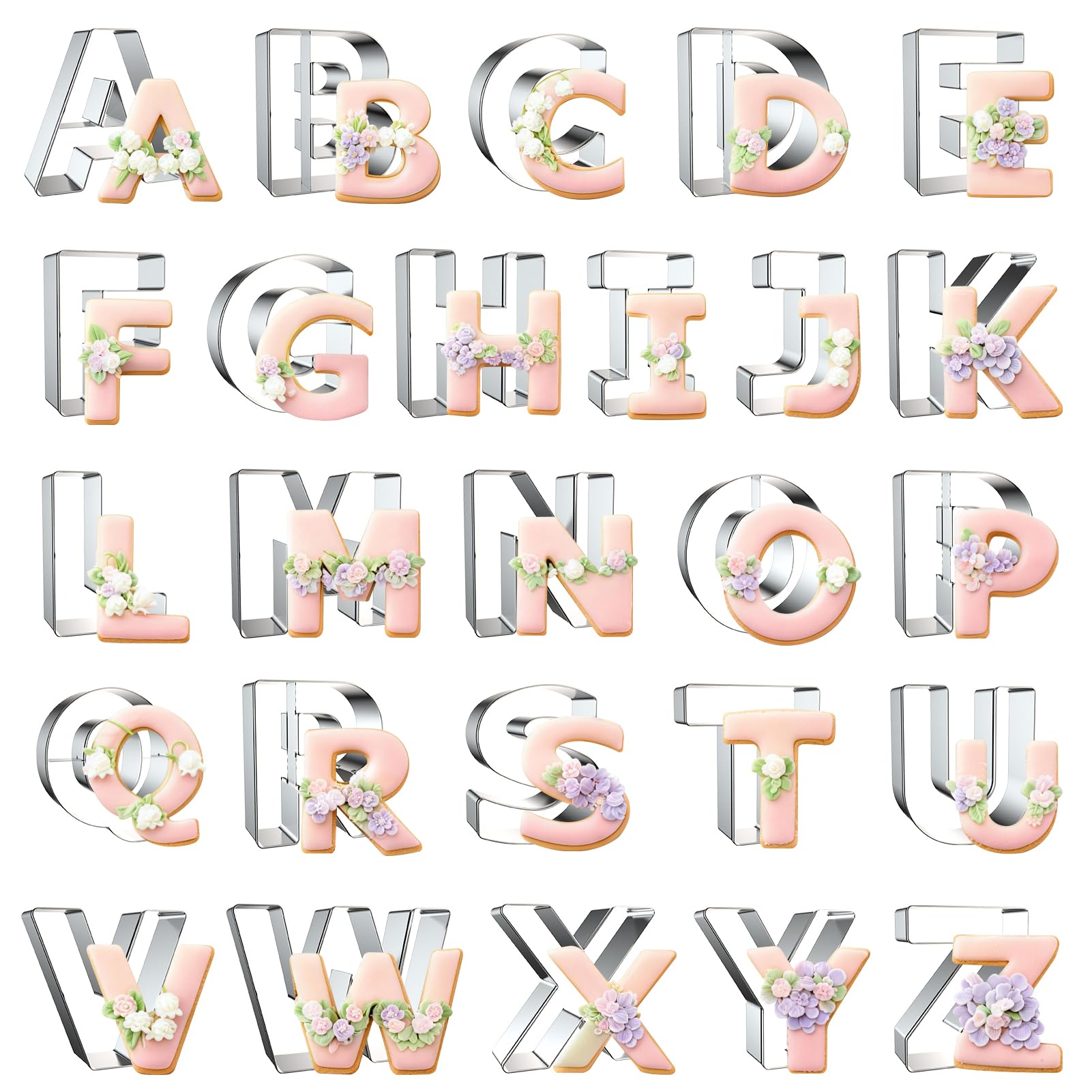 Letter Cookie Cutters Shapes Large 3 Inch - 26 Pcs Stainless Steel Alphabet Letter Cookie Cutter Set Fondant Biscuit Fruit Dough Mold Tools for Sandwich, Birthday, Christmas, and Holiday Party