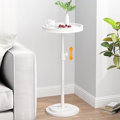 Miniatura 15 de Mesa auxiliar pequeña, mesa de bebida de 2 niveles, mesa auxiliar redonda ajustable en altura, mesa auxiliar de pedestal para espacios pequeños en