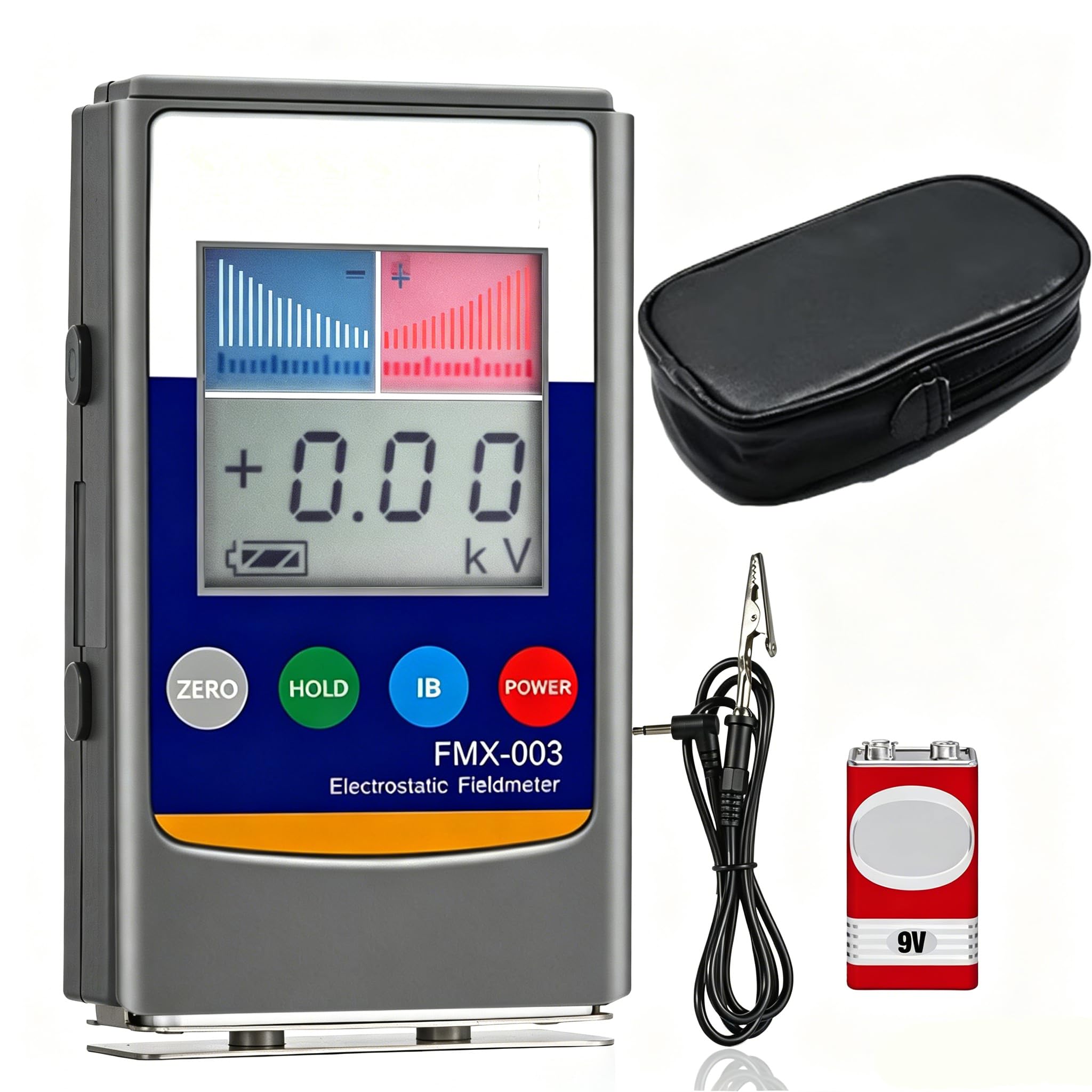 FMX-003 Electrostatic Field Meter & Ion Balance Tester, 0-20kV ESD Monitor Static Charge Electricity Detector, Dual LCD Indicators, Non-Contact Electrostaic Voltmeter
