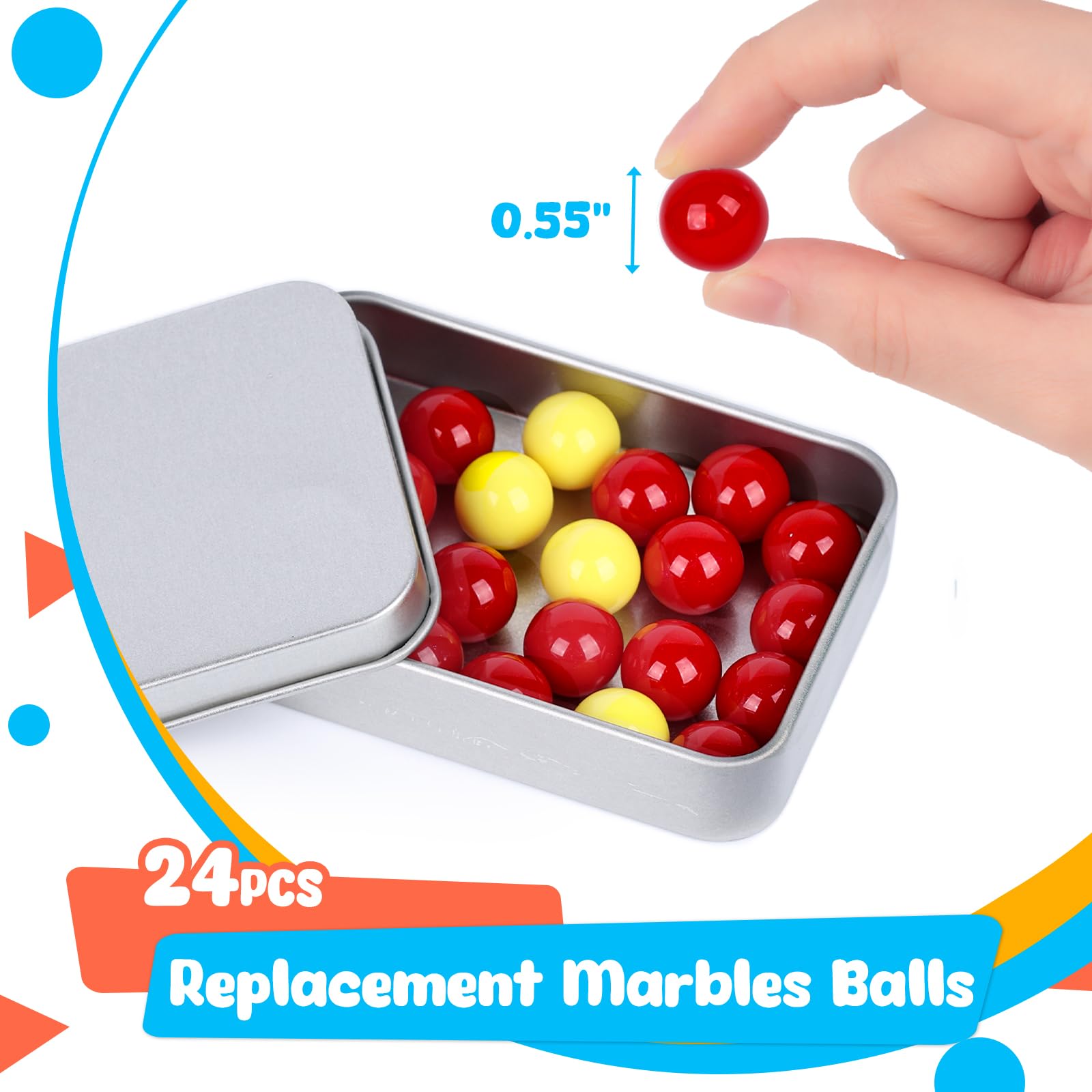 LovesTown Hungry Hippos Marbles Game, 24PCS Replacement Includes 20 Red Balls with 4 Extra Yellow for Kids Board Games, Marble Run Toys, Chinese Checkers