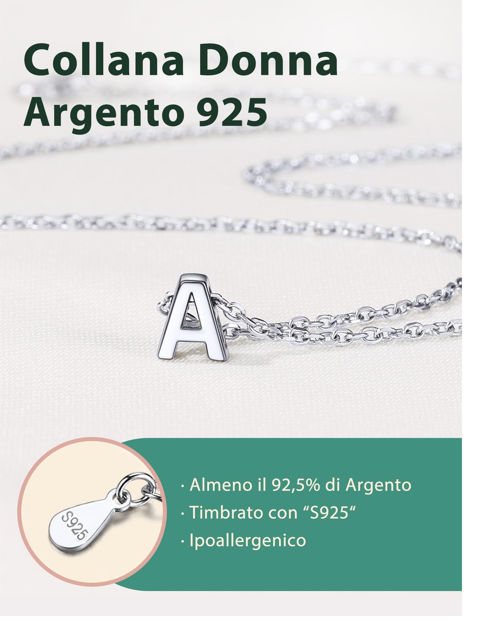 ChicSilver Collana Argento 925 Donna con 26 Lettera Iniziale A-Z, Collana Argento Donna Elegante per Compleanno Anniversario