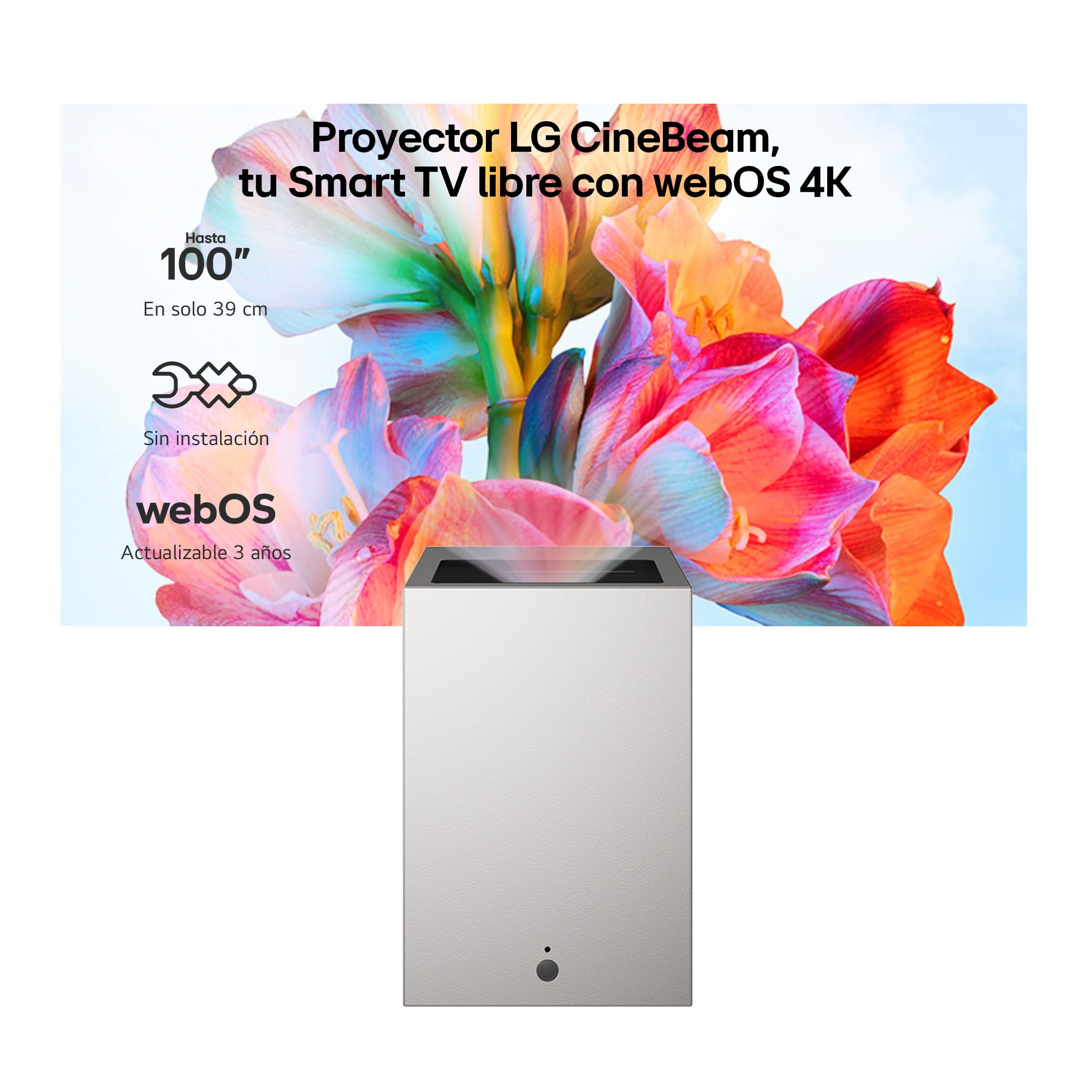 LG PU615U - CineBeam S Projector, 4K UHD, 40 to 100", Smart TV with webOS, Ultra Short Shot, RGB Laser 500 Lumens, Dolby Atmos, HDMI eARC and USB-C