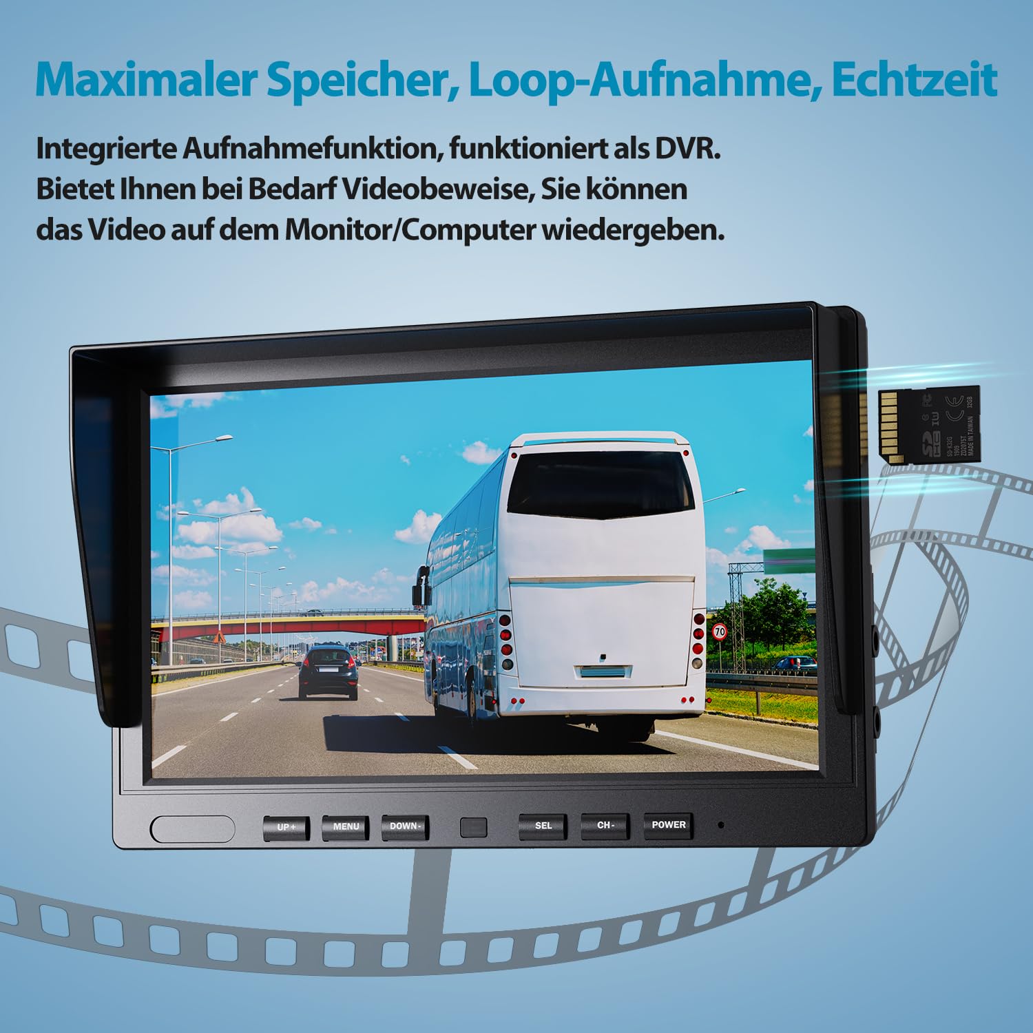 eRapta 10" Kabelloses Rückfahrkamerasystem für Wohnmobil IP69K wasserdichte | HD 1080P Digitales Rückfahrkamerasystem mit 10 Zoll Quad-Split-Loop-Aufnahmemonitor, Rückfahrkameras für LKW, Anhänger
