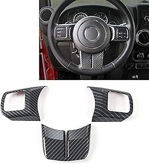 JeCar Interior Steering Wheel Decoration Trim Kits For Jeep Wrangler 2011-2017 JK Unlimited Patriot Compass & Grand Cherokee 2011-2013 (Carbon fiber texture)