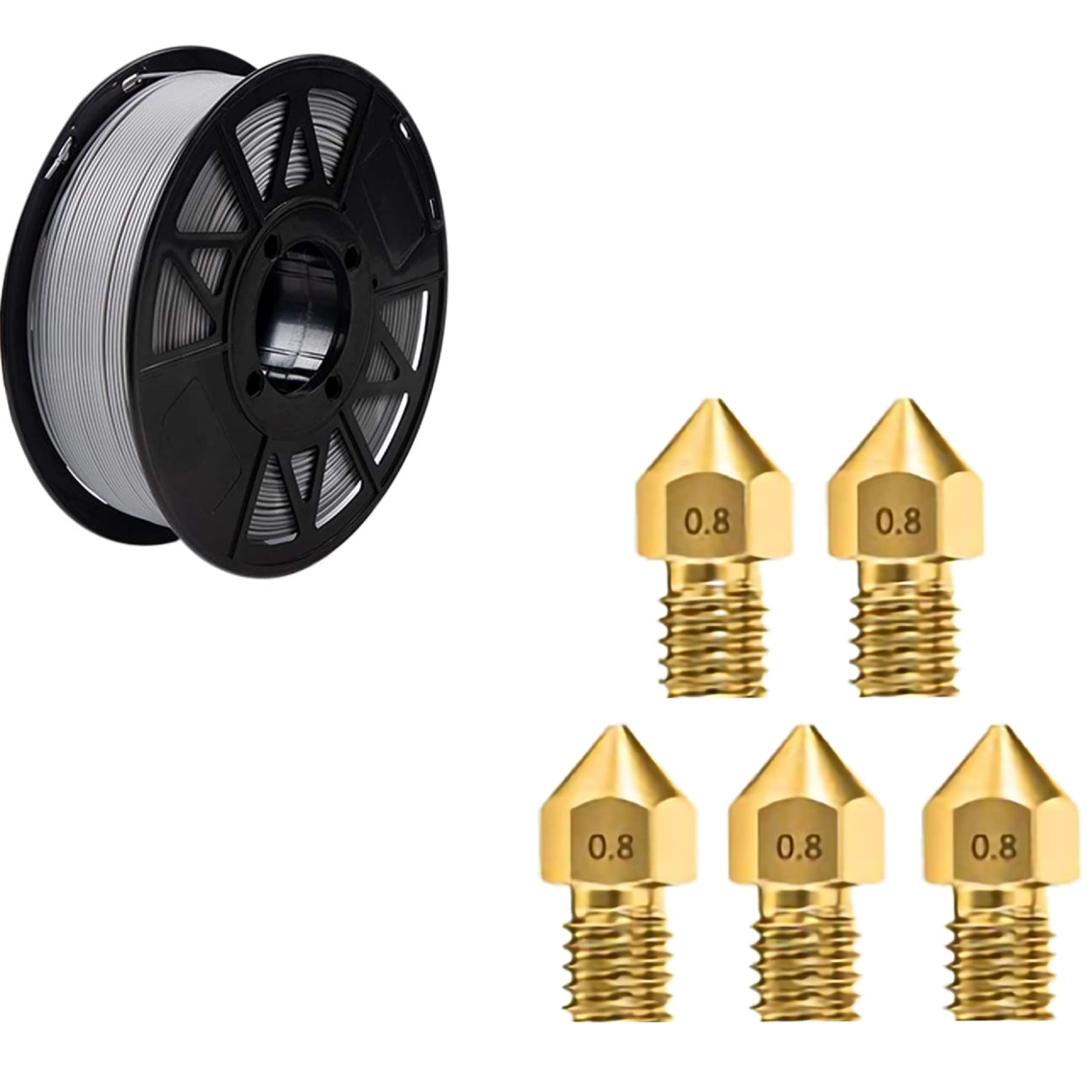 Tesseract Premium PETG 1.75mm 3D Printing Filament | Compatible with Most FDM Printers | 1 KG 3D Printer Filament - PETG Grey (Quantity 1) | MK8 0.8mm Brass Nozzle for 1.75mm Extruder (5 Qty) (B09RFCP3G9) Amazon Price History, Amazon Price Tracker