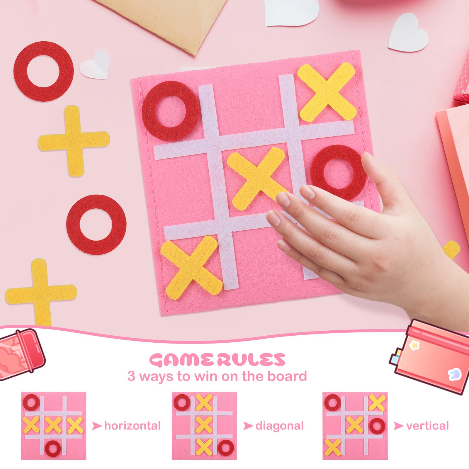 Tic Tac Toe – Lot De 14 Mini Jeux En Feutre Multicolores Pour Anniversaire Et Activités Enfants