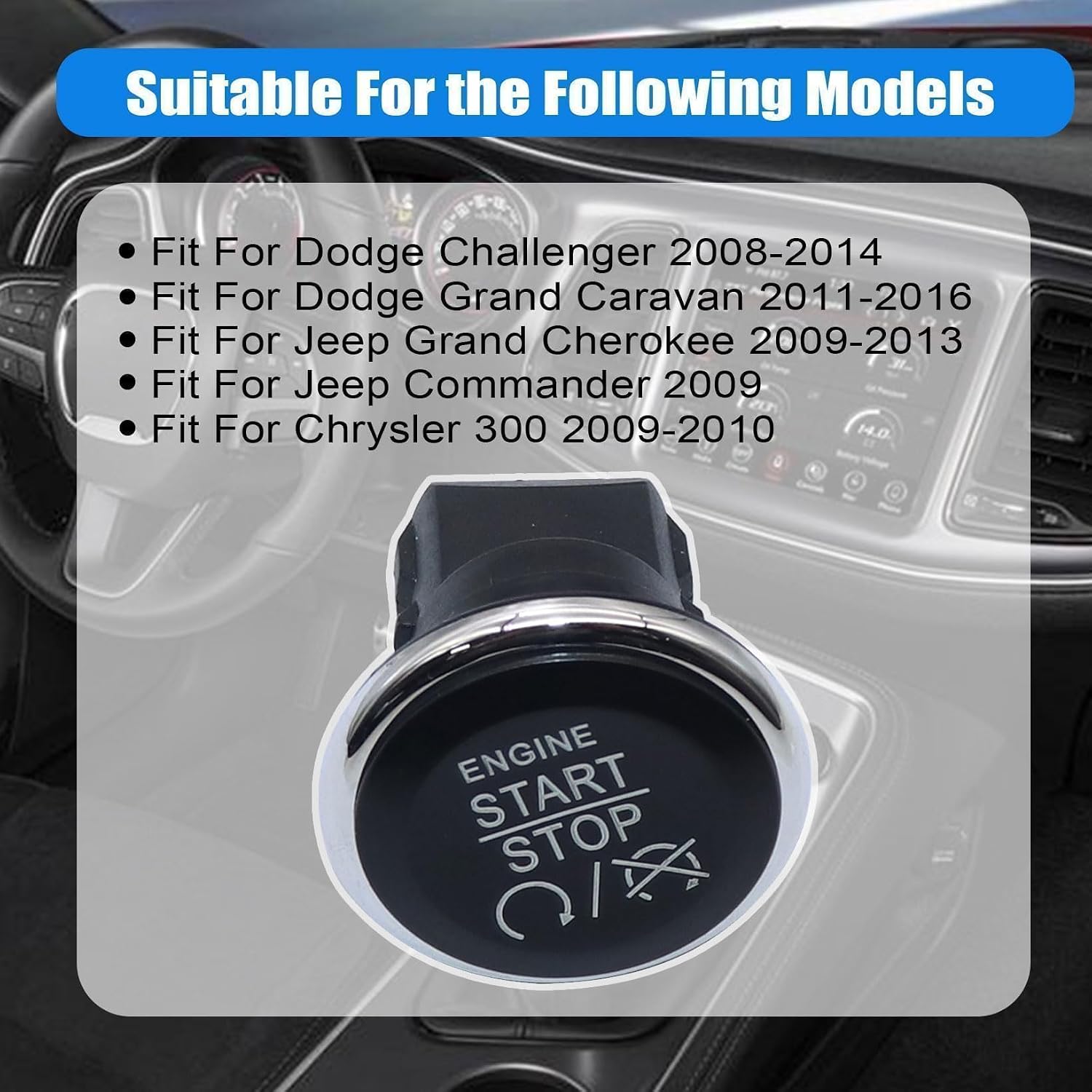 NLQR Keyless Engine Start Stop Push Button Ignition Switch Fit for Dodge, Fit for Jeep Grand Cherokee Commander, Fit for Chrysler 300 Town and Country, Replace 1FU931X9AC 33370101