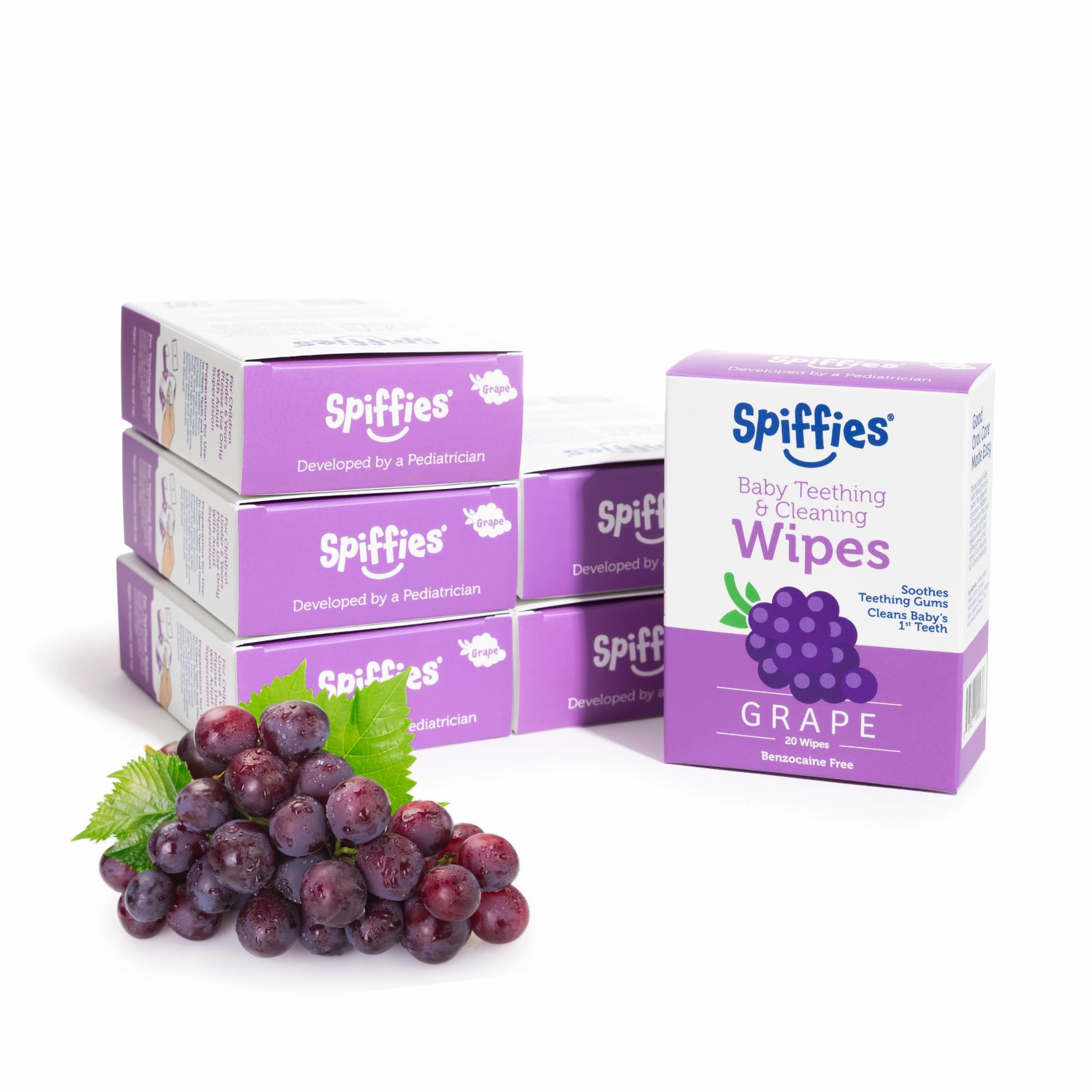Baby Teeth Wipes - Grape Flavor, Xylitol-Enriched Baby Gum Cleaner & Dental Wipes for Teething Relief and Teeth Cleaning - Safe for Infants & Toddlers, 20 Count (Pack of 6)