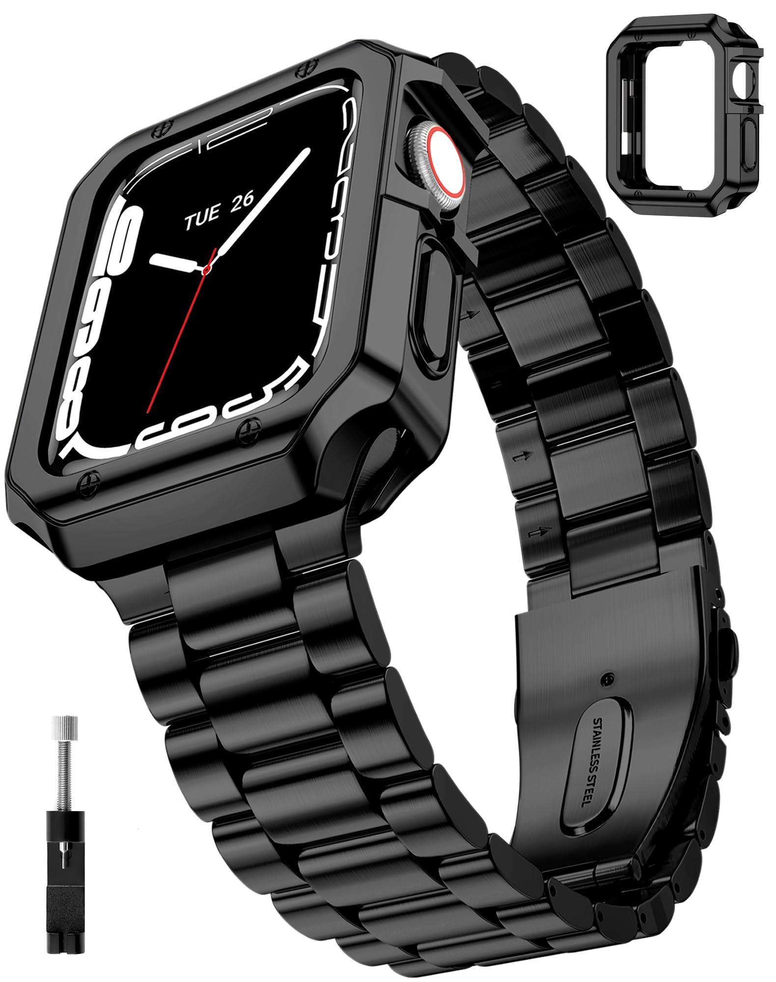 TISIMO Compatible with Apple Watch Band 45mm 44mm 42mm 41mm 40mm 38mm,Stainless Steel Metal iWatch Band with TPU Case for Apple Watch Series 9 8 7 6 5