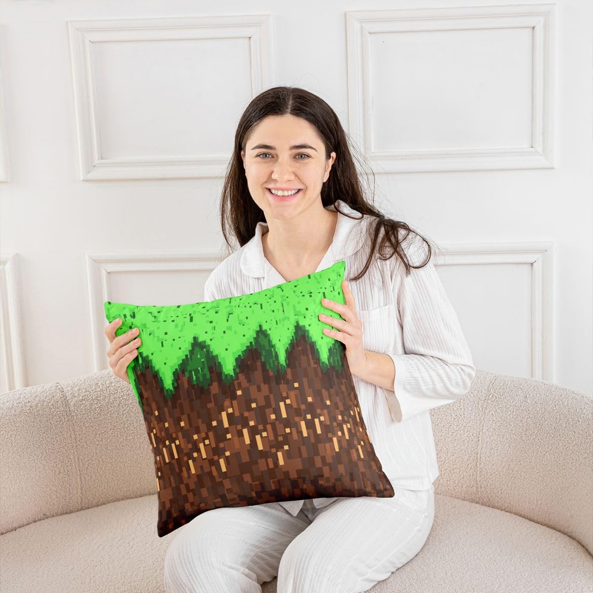 Manfei Pixelated Game Kids Throw Pillow Cover,Video Games Gamepad Abstract Double Sides Pillow Case,Gaming Geometric Square Home Decor,Green Brown Bed Couch Sofa Cushion Cover,2 Pack 18"x18" image 5