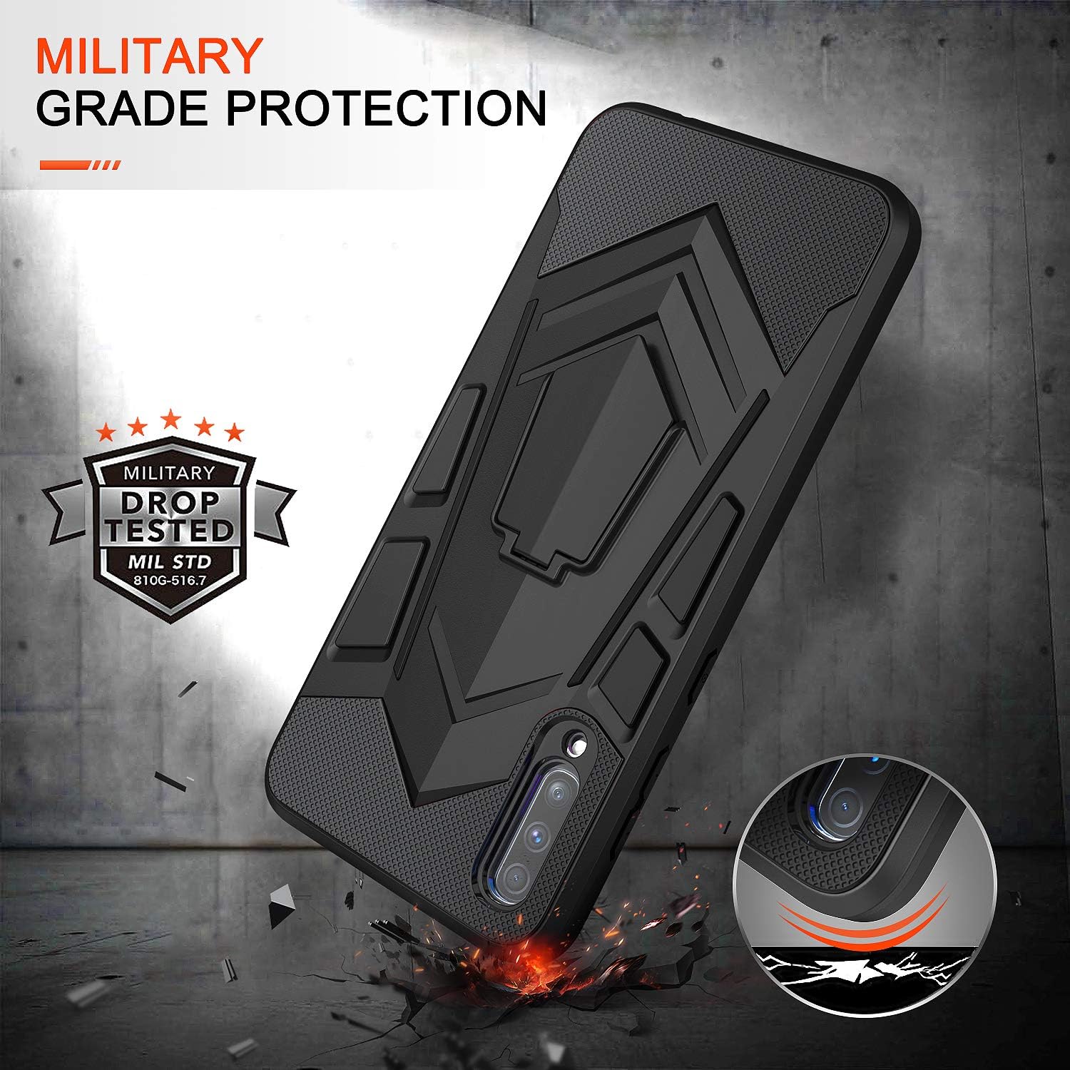 LeYi Compatible with Samsung A50 Case, Samsung Galaxy A50 Case with 2 Screen Protector, Shockproof [Military-Grade] Heavy Duty Protective Case Cover with Kickstand for Galaxy A50/A30S/A50S Black