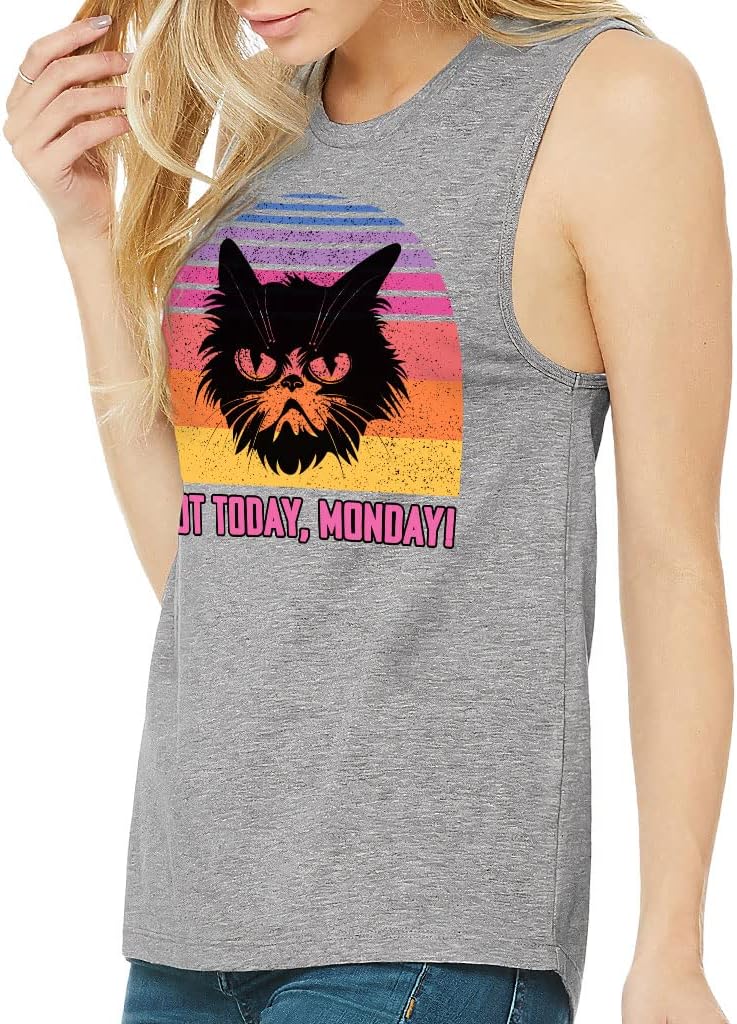 Not Today Monday Women's Muscle Tank - Word Design Tank Top - Printed Workout Tank - Athletic Heather, 2XL