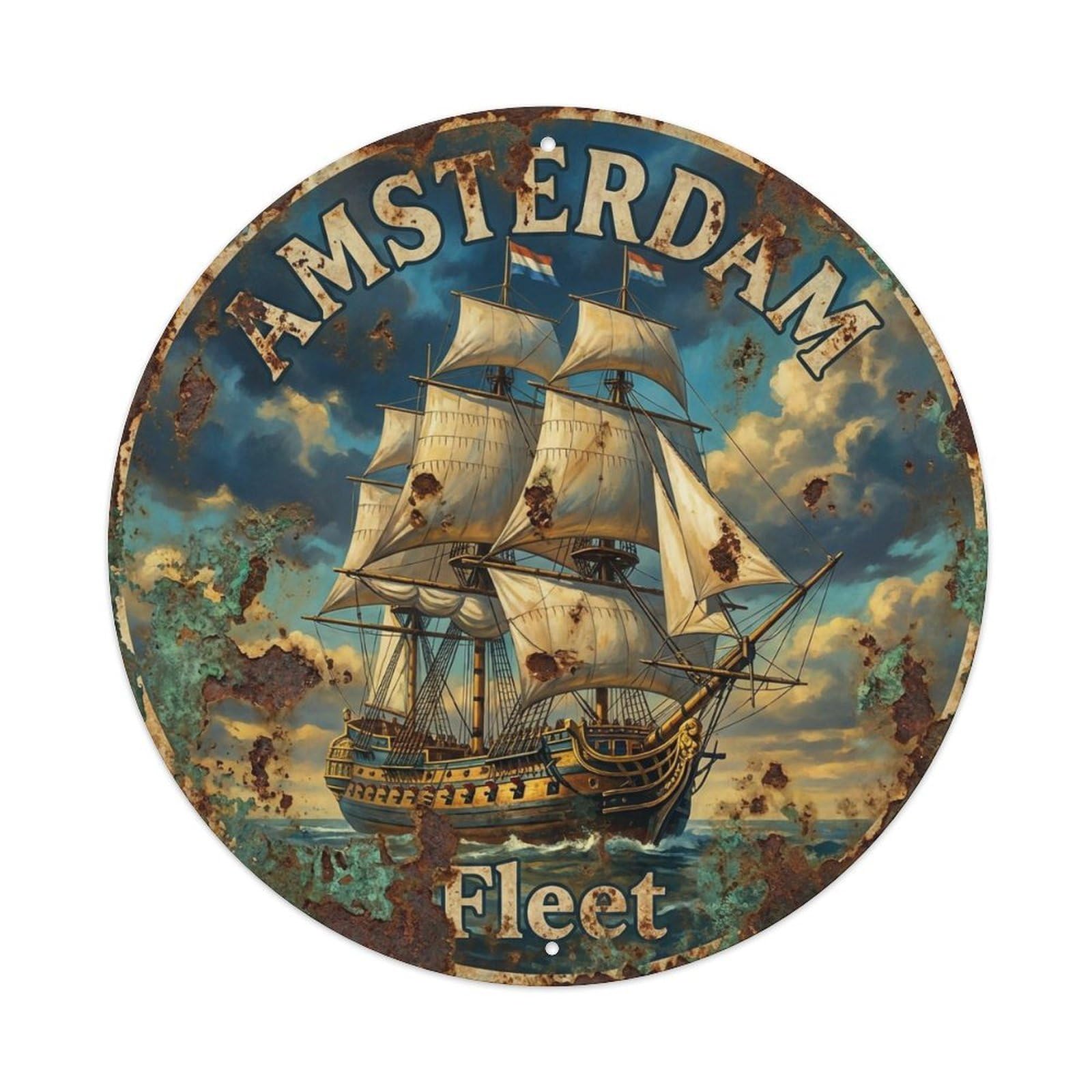 Vintage Travel Amsterdam Netherlands Ship Metal Tin Sign