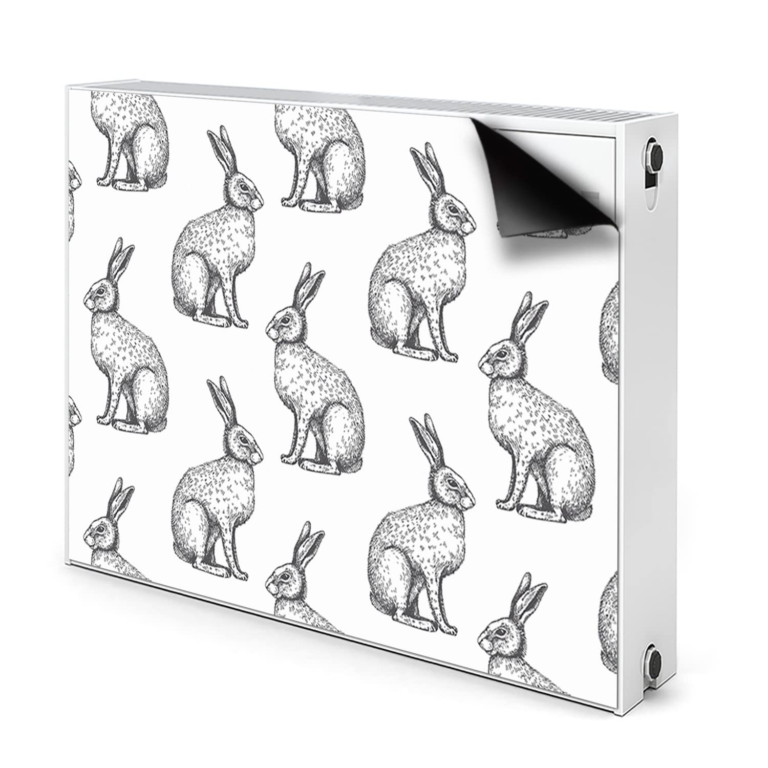 Decormat Cache Radiateur Couverture Gris Magnétique Tapis Décoratif Cache Aeration 90x60cm - Lapins Blancs