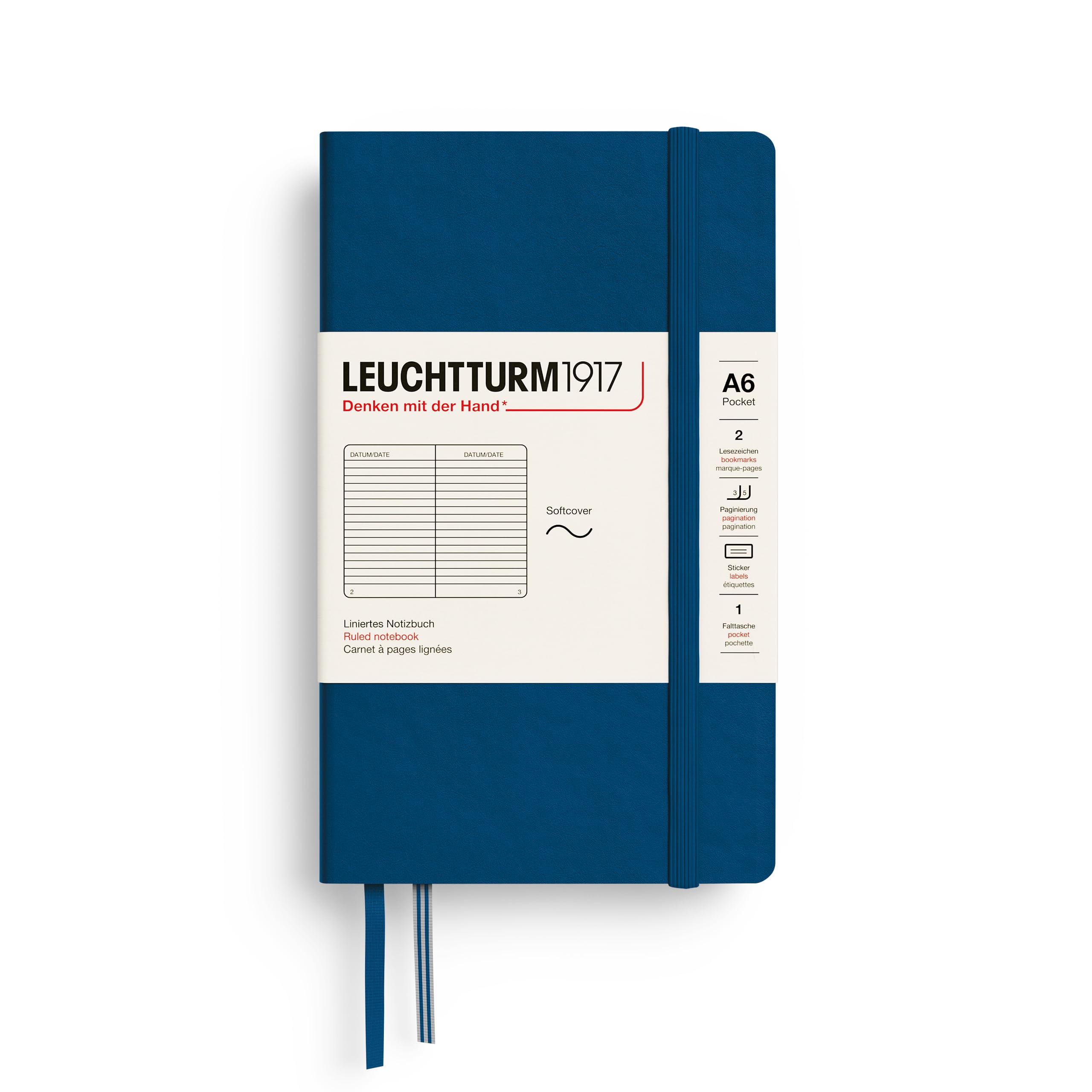 LEUCHTTURM1917 - Notebook Softcover Pocket A6-123 Numbered Pages for Writing and Journaling (Ruled, Indigo) โ image 1