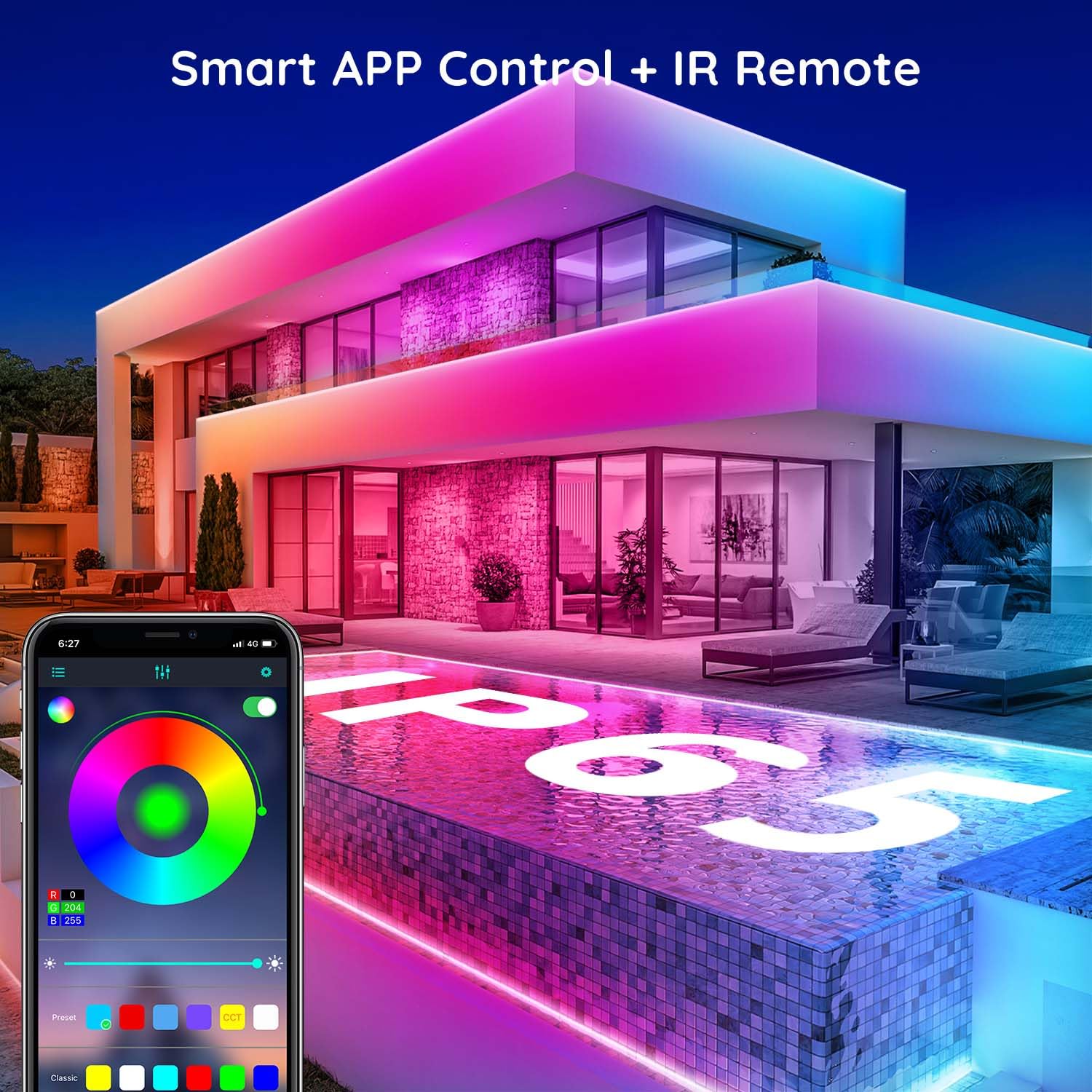 Aulimhti Bande LED Extérieure 30M Étanche Musique Sync RGB IP65 Bande LED Extérieur Étanche avec App Télécommande Lumières LED