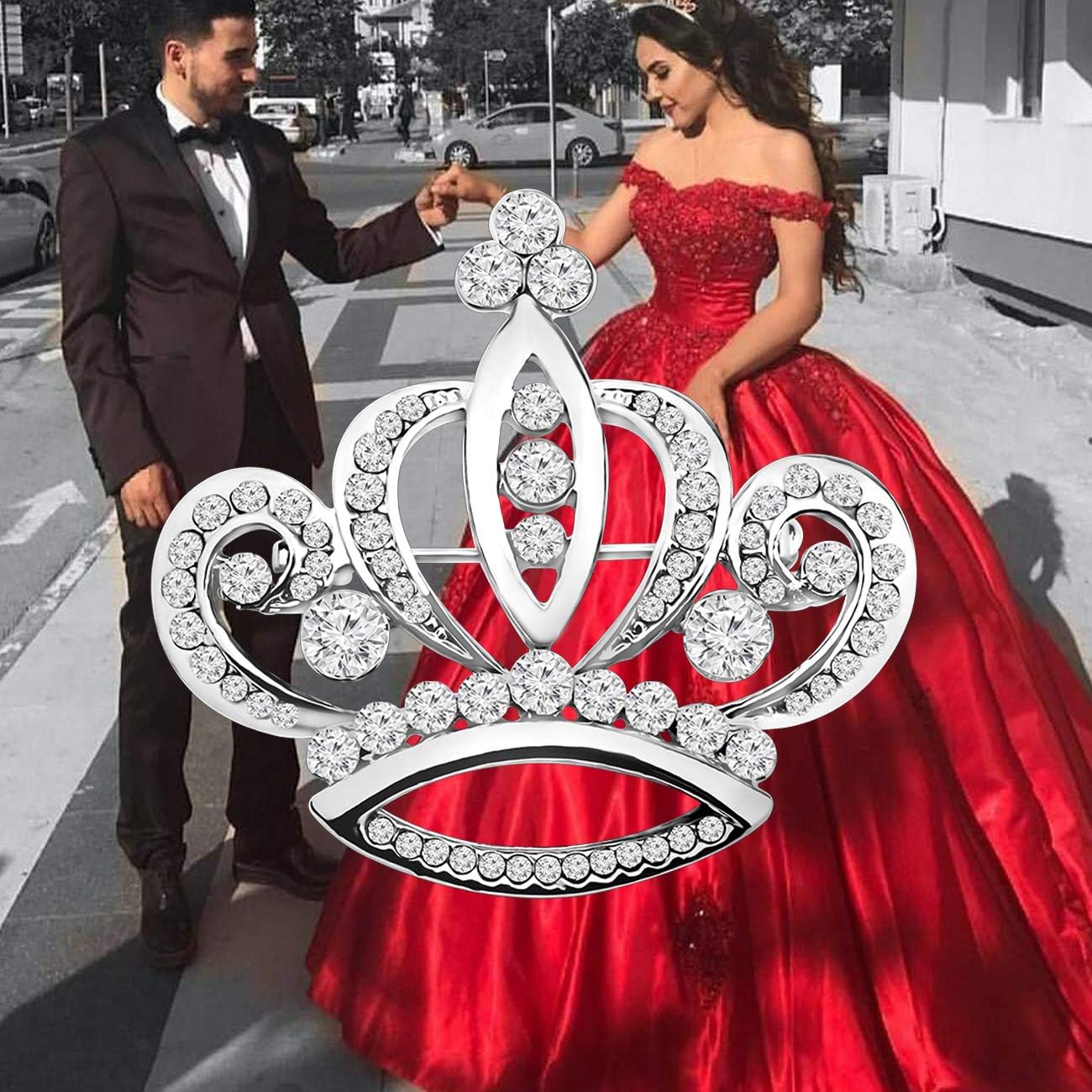 LQRI Crystal Rhinestone Princess Queen Crown Brooch Pin Tiara Crown Brooches Crown Tiara for Wedding Party/Banquet/Birthday - Image 7