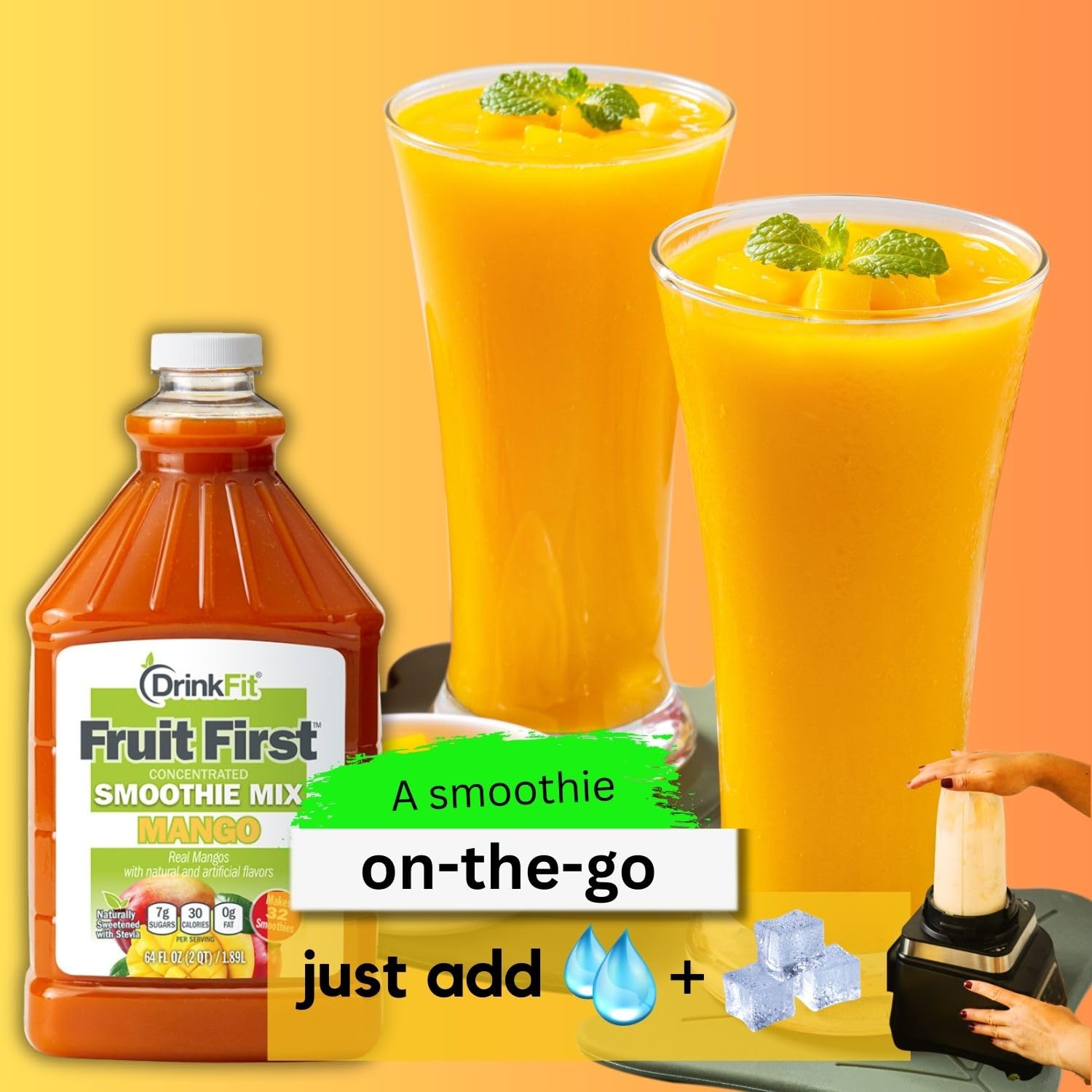DrinkFit Fruit Smoothie | Real Fruit Puree, Low Sugar, Gluten:Free & Non:GMO, Banana Smoothie Mix : Makes 32 Smoothies, 64 Fl Oz (Banana)
