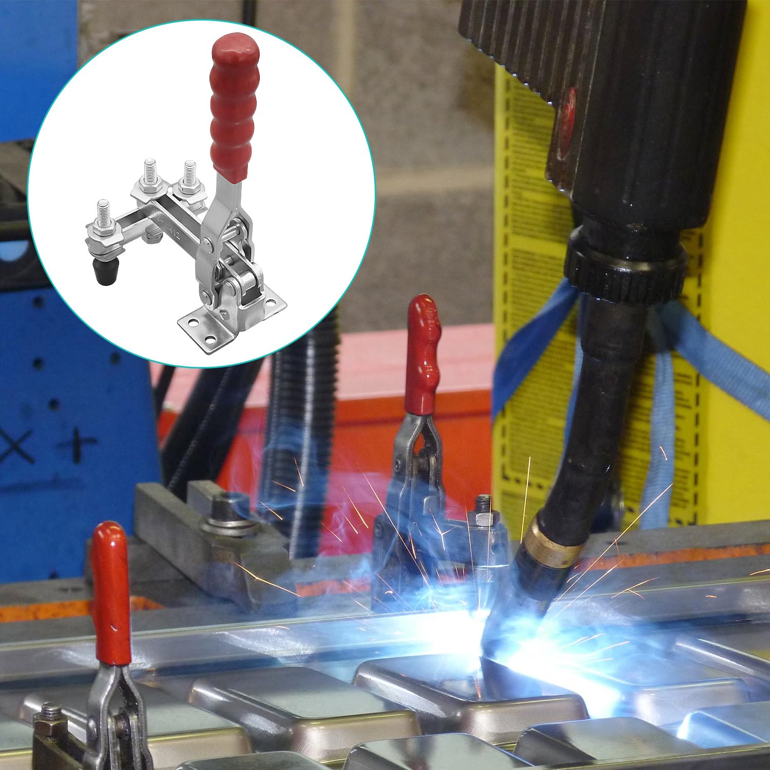 2 Pièces de Serrage Rapide Vertical Double Face, Force de Serrage 227 kg, Force de Serrage Stable, Fixation Précise par Pression pour Le Bois, Le Métal et La Construction de Meubles (Argent)