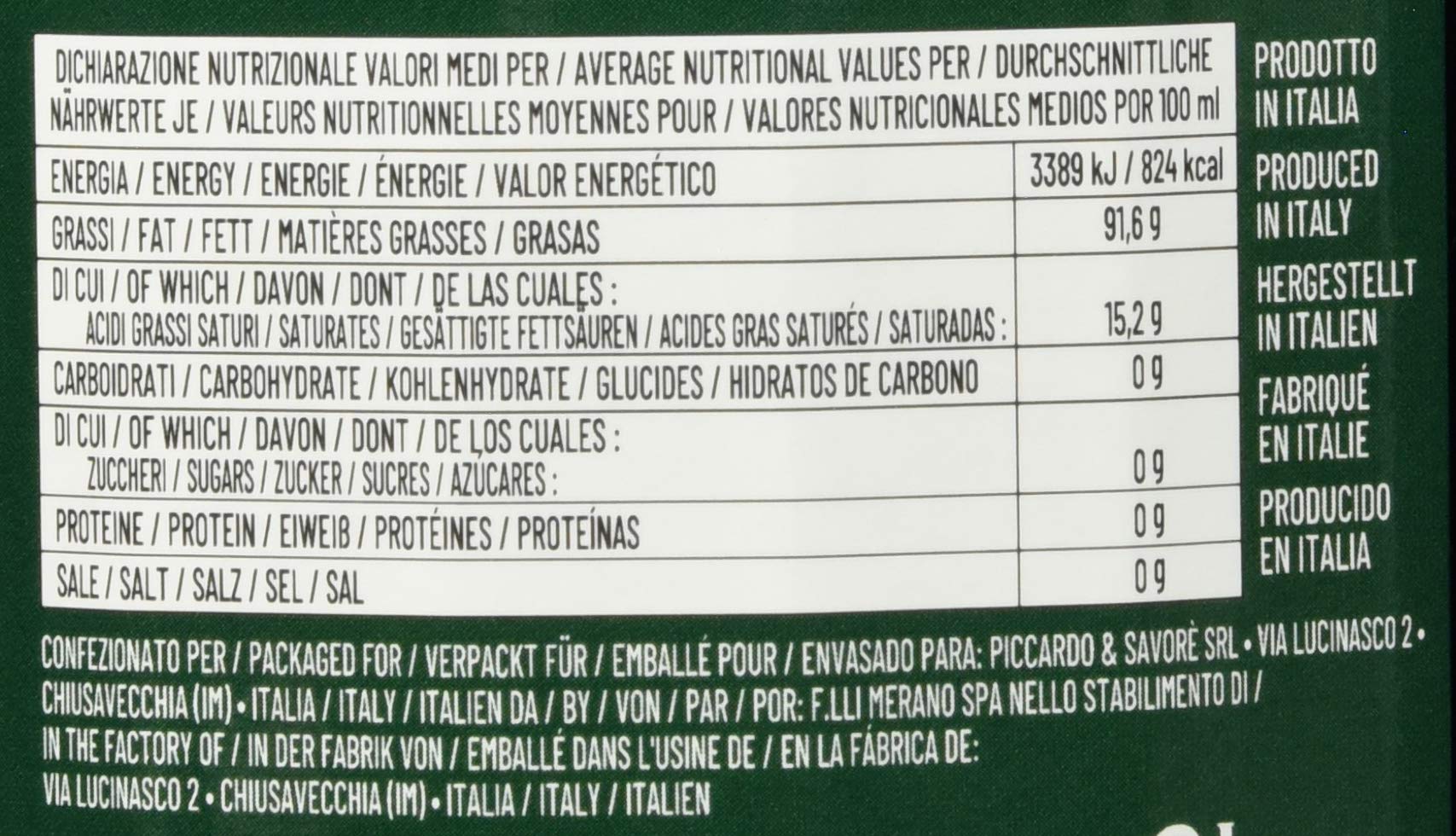 Le Terre di Colombo Aceite de Oliva Virgen Extra 100% Italiano, Botella con Estrías y Tapón Mecánico, 2 L (Paquete de 2)