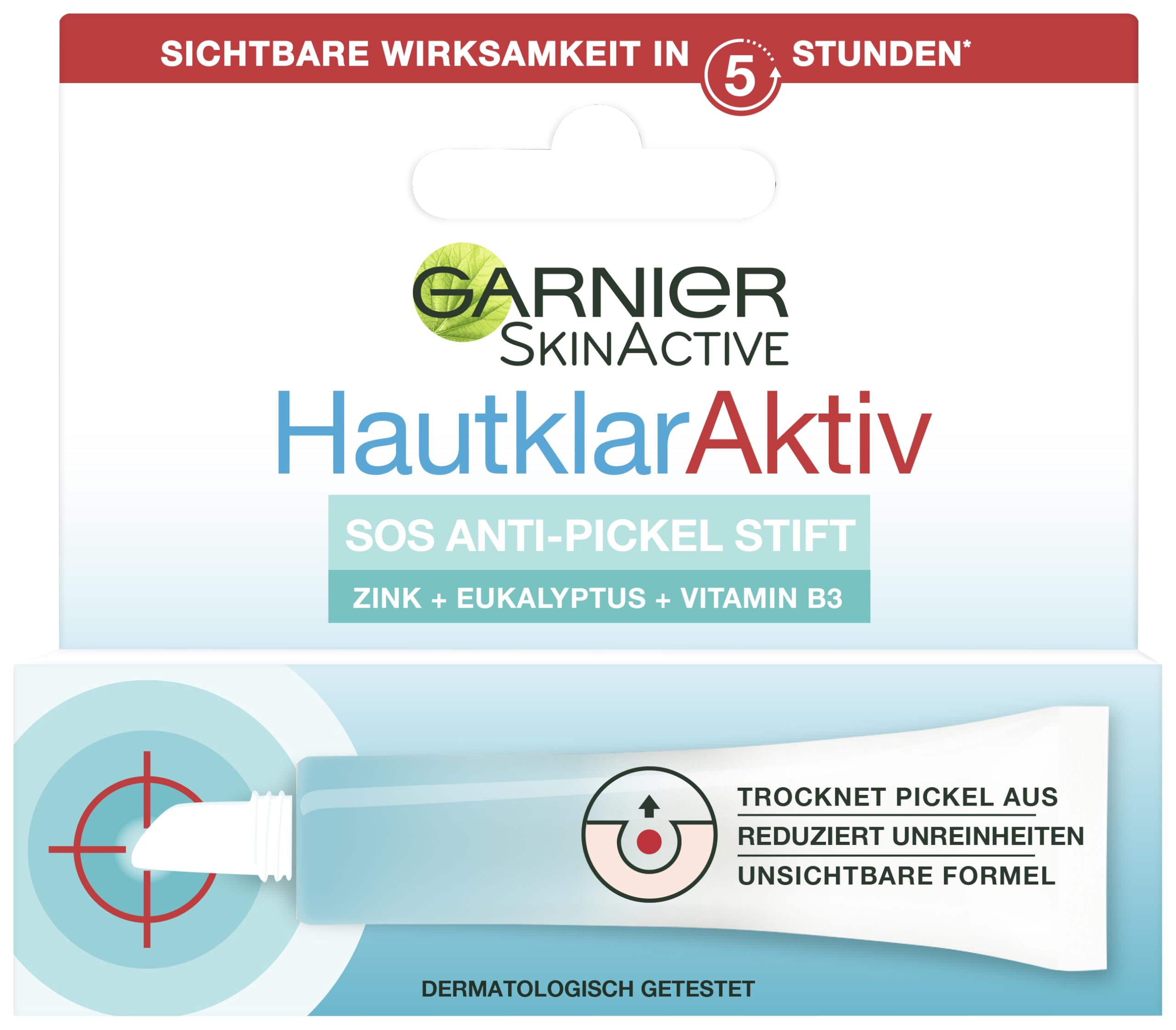 Garnier Hautklar S.O.S Anti-Pickel-Stift für unreine Haut, Extra-Stark, Mit Vitamin B3, Zink, Salizylsäure und Eukalyptus, Skin Active, 10 ml